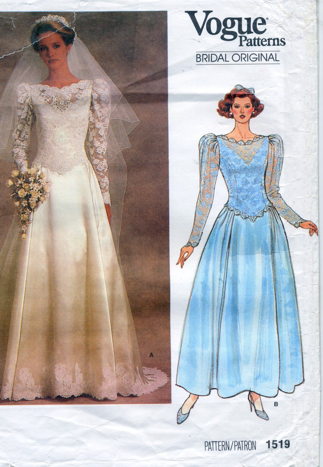 Vintage 80's Vogue 1679 BRIDAL WEDDING DRESS GOWN Sewing Pattern Women  UNCUT