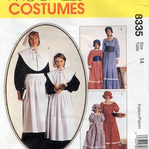 Girls&#39; Colonial, Pilgrim, Prairie Dress With Apron, Corselet, And Hat Sewing Costumes - McCall&#39;s 8335 - Size 14 - Bust 30-32 -  UNCUT