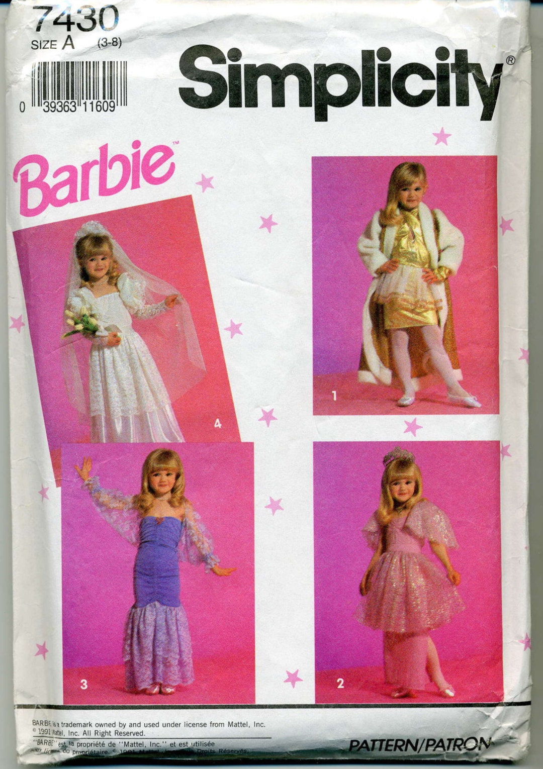 Vintage Children's Barbie Dress up Clothes Simplicity 7430 Sizes 3 8 Etsy
