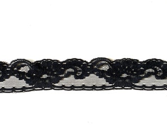 5 - 10 Yds Scallopped Floral and Paisley Black Lace Trim - 5 - 10 Yards 1 5/8"