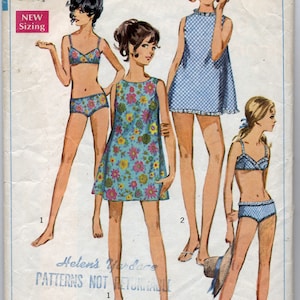 Vintage Junior Petites&#39; Mini Dress or Top and Two-Piece Bathing Suit Sewing Pattern - Simplicity 7700 - Size 11 JP, Bust 34