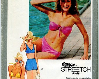 Misses' Two-Piece Bathing Suit, Pullover Top, Boxer Shorts, and Bikinis Sewing Pattern - Simplicity 9391 - Sizes 10-12-14 Uncut