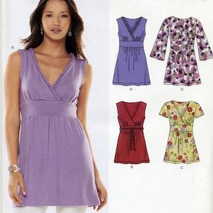 Misses Below Hip Front Crossed Top With Sleeve Variations - New Look 6782 - Sizes 8-10-12-14-16-18 - UNCUT