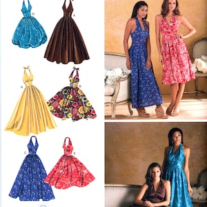 Puede incluir: Un patrón de costura para cinco vestidos diferentes de tirantes. El patrón incluye un vestido azul, un vestido marrón, un vestido amarillo, un vestido rojo y un vestido blanco y negro. El patrón es para las tallas 14, 16, 18, 20 y 22. El patrón es de Simplicity y In K Designs.