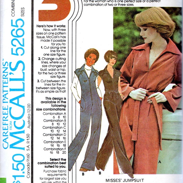 Misses' Jumpsuit With Sleeve And Belt Variations Sewing Pattern - McCall's 5265 - Sizes 10-12-14 - UNCUT