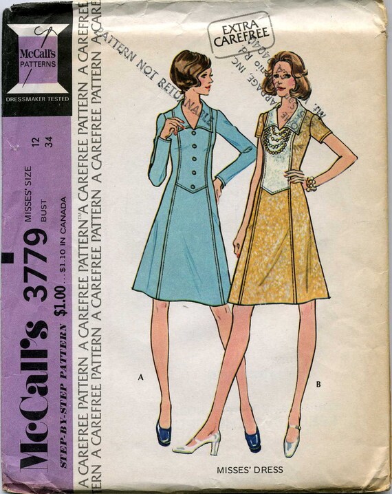 Vintage Detailed Stitching Dress Sewing Pattern - McCall's 3779 - Size 12 - UNCUT Vintage Detailed Stitching Dress Sewing Pattern - McCall's 3779 - Size 12 - UNCUT
