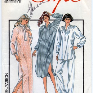 May include: A sewing pattern for three different styles of sleepwear. The pattern is for size SM and includes a striped, polka dot, and solid white sleepwear option. The pattern is from Style magazine and has the number 4885.