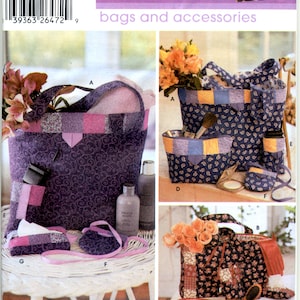May include: Simplicity sewing pattern number 5606 for bags and accessories. The pattern includes instructions for making a tote bag, a cosmetic bag, and a small pouch. The pattern is designed for use with fat quarters of fabric.