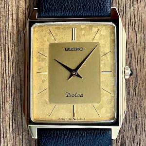 RARE Vintage April 1984 Seiko Dolce Quartz Tank 7740-5000 Gold Flake Double Square