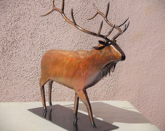 Welded Steel Bull Elk Sculpture