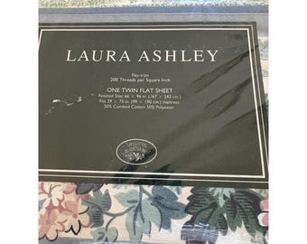 Sábana plana individual vintage Laura Ashley Cottage Rose, nueva, sin usar.