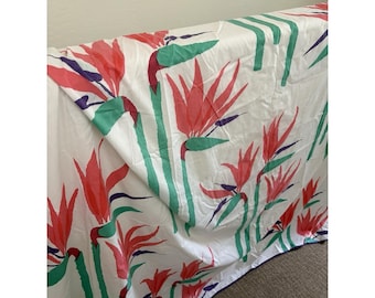 ヴィンテージ マーテックス社製 極楽鳥柄 クイーンサイズ掛け布団カバー、シーツ、枕カバー2枚セット レア品