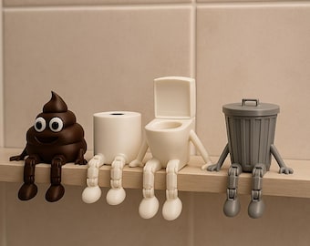 Decoración de baño - Decoración de inodoro - Juego de 4 piezas: caca, papel higiénico, papelera, personajes de inodoro - Repisas - Decoración divertida