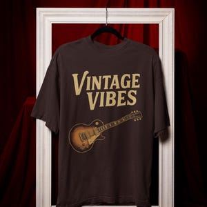 Vintage Vibes Unisex Heavy Cotton Tee, Music Lover Gift, Retro Style Shirt, Casual Wear, 70s Inspired T-Shirt, Guitar Graphic Tee