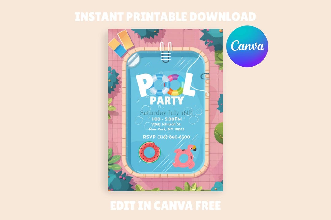Tropical Pool Party Invitation, Summer Birthday (printable Template) - Etsy