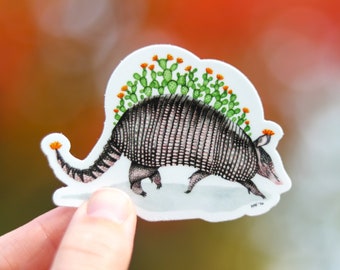 Armadillo Sticker - Watercolor Painting - Armadillo Painting - Cactus - Wildlife - Vinyl Sticker - Bumper Sticker - Laptop Sticker