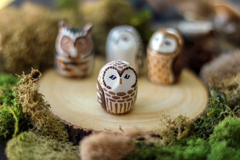 Barred Owl  Miniature  Figurine  Polymer Clay  Totem  image 1