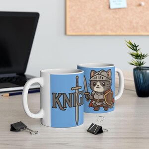 Tazza in ceramica con cavaliere gatto, perfetta per gli amanti dei gatti e del caffè, regalo di compleanno, divertente decorazione per la casa, tazza con animali.