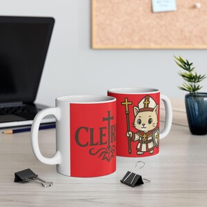 Tazza con gatto e chierico - Adorabile tazza da caffè in ceramica per gli amanti dei gatti, regalo divertente per i proprietari di animali domestici, perfetta per compleanni, feste e decorazioni per la casa