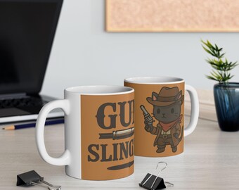 Cowboy gunslinger Themed Ceramic Mug, Fun Gift for Western Lovers, Coffee Cup for Home, Office, or Birthdays, Perfect for Holidays