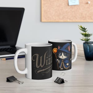 Tazza da caffè magica in ceramica con gatto mago, per gli amanti dei gatti, regalo per compleanni, Halloween, atmosfera accogliente, decorazione per la casa immagine 1