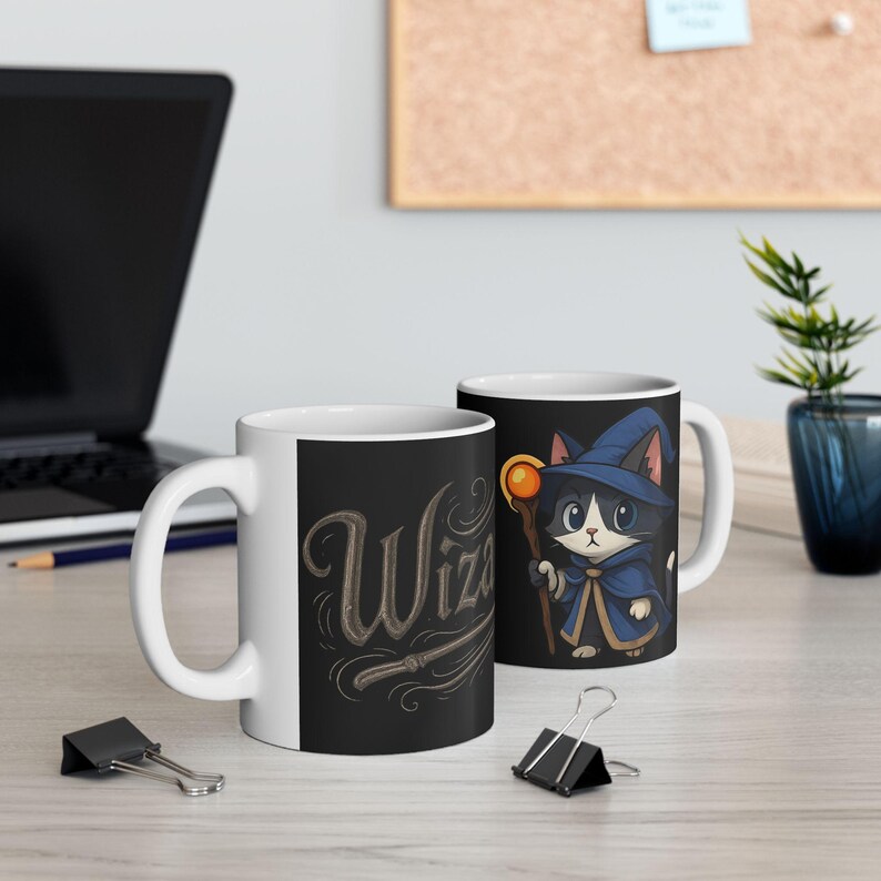 Tazza da caffè magica in ceramica con gatto mago, per gli amanti dei gatti, regalo per compleanni, Halloween, atmosfera accogliente, decorazione per la casa immagine 1