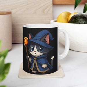 Tazza da caffè magica in ceramica con gatto mago, per gli amanti dei gatti, regalo per compleanni, Halloween, atmosfera accogliente, decorazione per la casa immagine 6