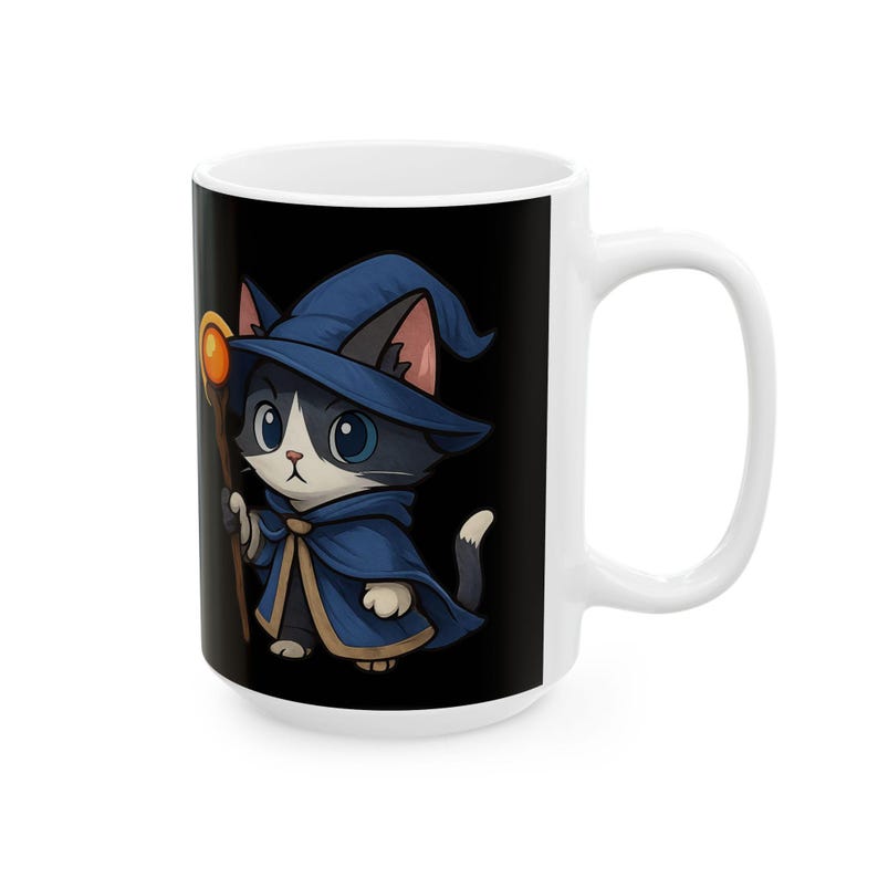 Tazza da caffè magica in ceramica con gatto mago, per gli amanti dei gatti, regalo per compleanni, Halloween, atmosfera accogliente, decorazione per la casa immagine 5