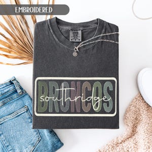 Custom Comfort Colors Embroidered Mascot Shirt Spirit Wear School Logo Tee High School Spirit T-Shirt Personalized Back to School Gift