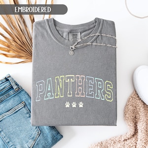 Custom Comfort Colors Retro Embroidered Mascot Shirt Spirit Wear Tee Team Mascot High School Spirit T-Shirt Personalized Back to School Gift