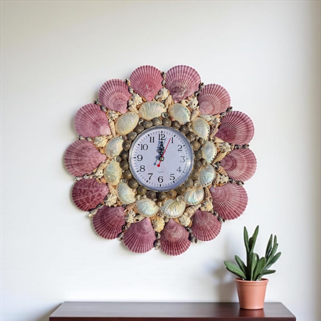 Handmade Seashell Wall Clock – Coastal Nautical Beach Home Decor ...