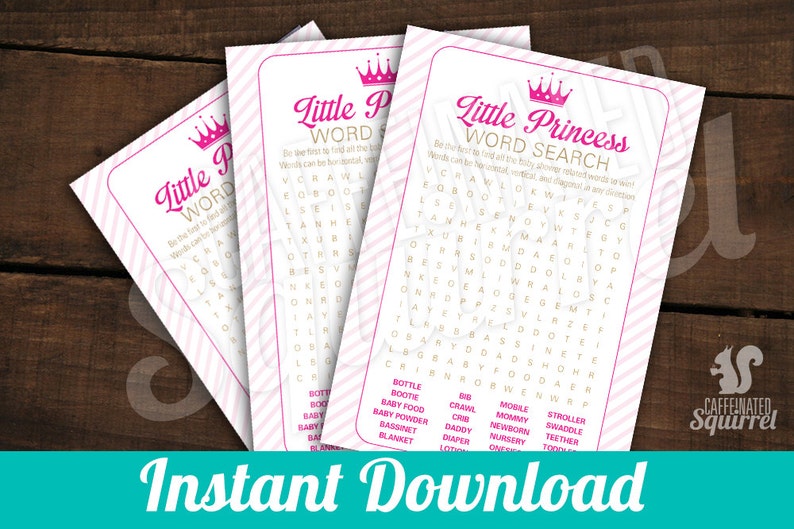 Instant Download Little Princess Word Search Baby Shower Etsy