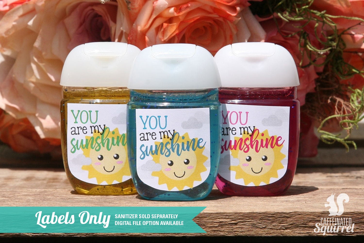You are my Sunshine - Sanitizer Labels - (Sanitizer not Included) - Baby Showers, Birthday Party, Sun, Clouds, Blue, Pink, Sun-ray, Smile