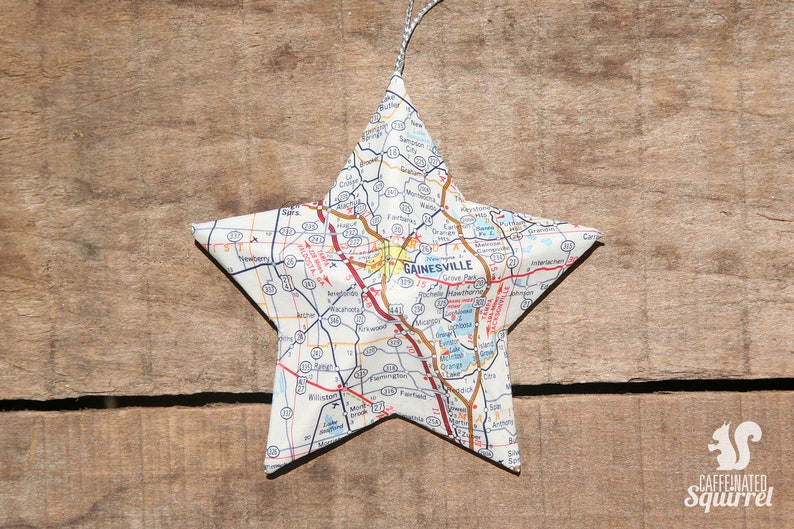 Gainesville Florida Vintage Map Covered Star Ornament Fl Etsy