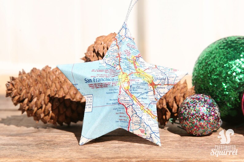 San Francisco California Map Covered Star Ornament Ca Home Decor West Coast 3 Dimensional Christmas Tree Map Ornament