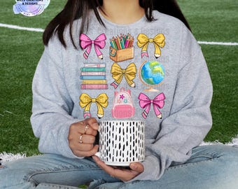 Coquette Teacher Png, Back to School Png, Teacher Appreciation Png, First Day of School Png, Retro Teacher png, coquette pencil bow png