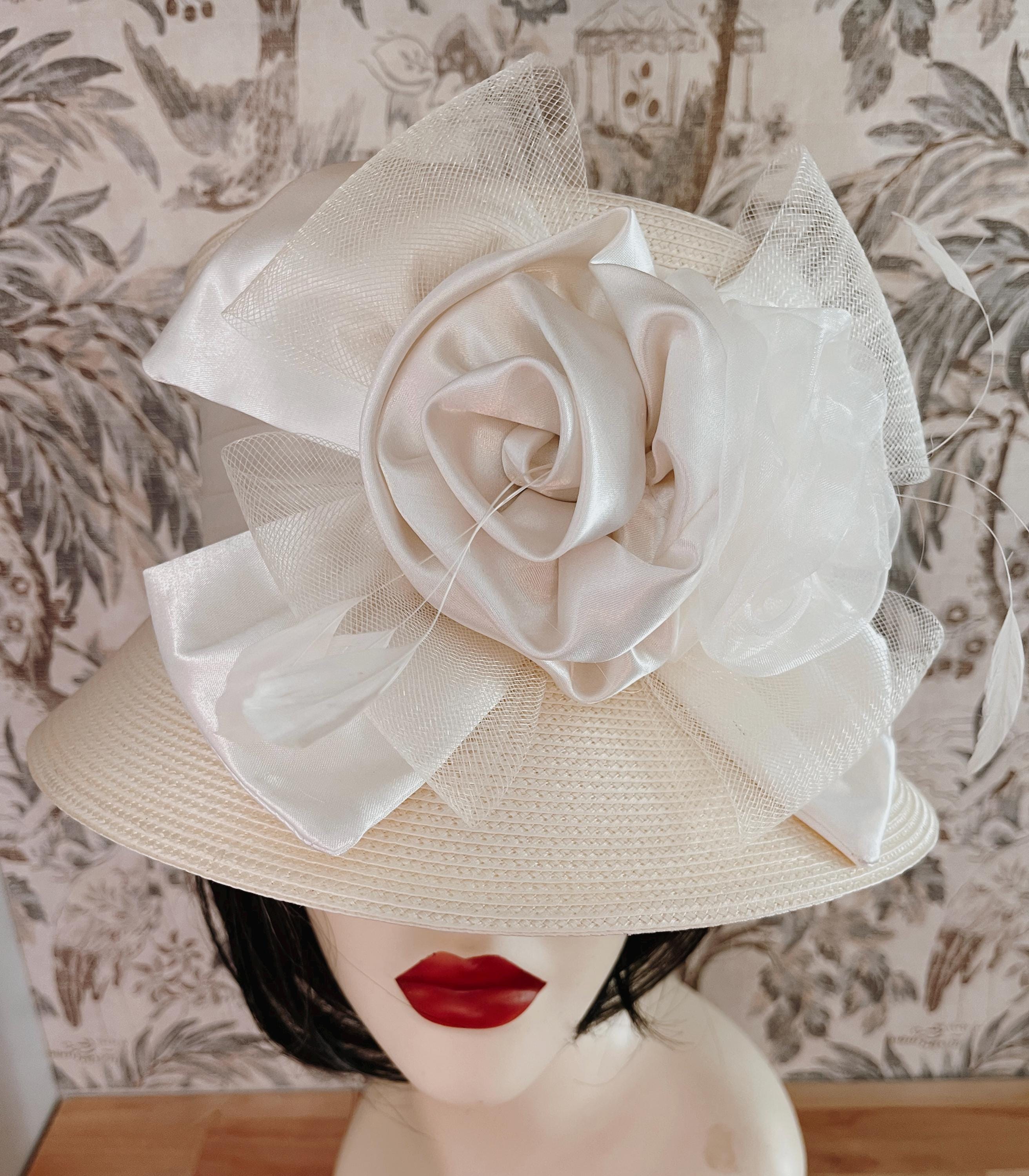Beautiful Ivory Wool w/Black Lace Trim Church Dress Hat Lace Church Hat - Etsy main image 4