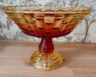 Vintage Amberina Glass Pedestal Compote | Mid Century Candy Dish