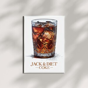 Jack and Diet Coke-print | Decoratie barwagen | Signature drinkbord | Trendy muurkunst | Minimalistisch Elegant Verfijnd Retro