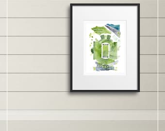 Michigan State MSU football stadium, 8x10 giclee map print from original watercolor painting