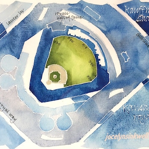 Carte aquarelle personnalisée du stade de baseball de votre stade de baseball préféré aux couleurs de l'équipe sportive
