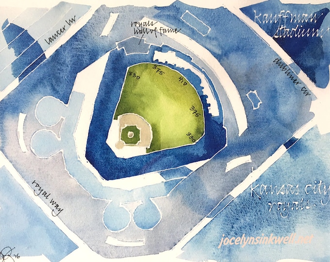 Featured listing image: CUSTOM Baseball Stadium Watercolor Map of Your Favorite Ballpark in Sports Team Colors