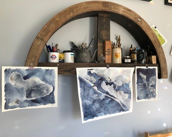 Gallery Trio of Indigo and Gray Map Paintings, one each 16x20", 11x14", and 9x12" of your favorite places to display together