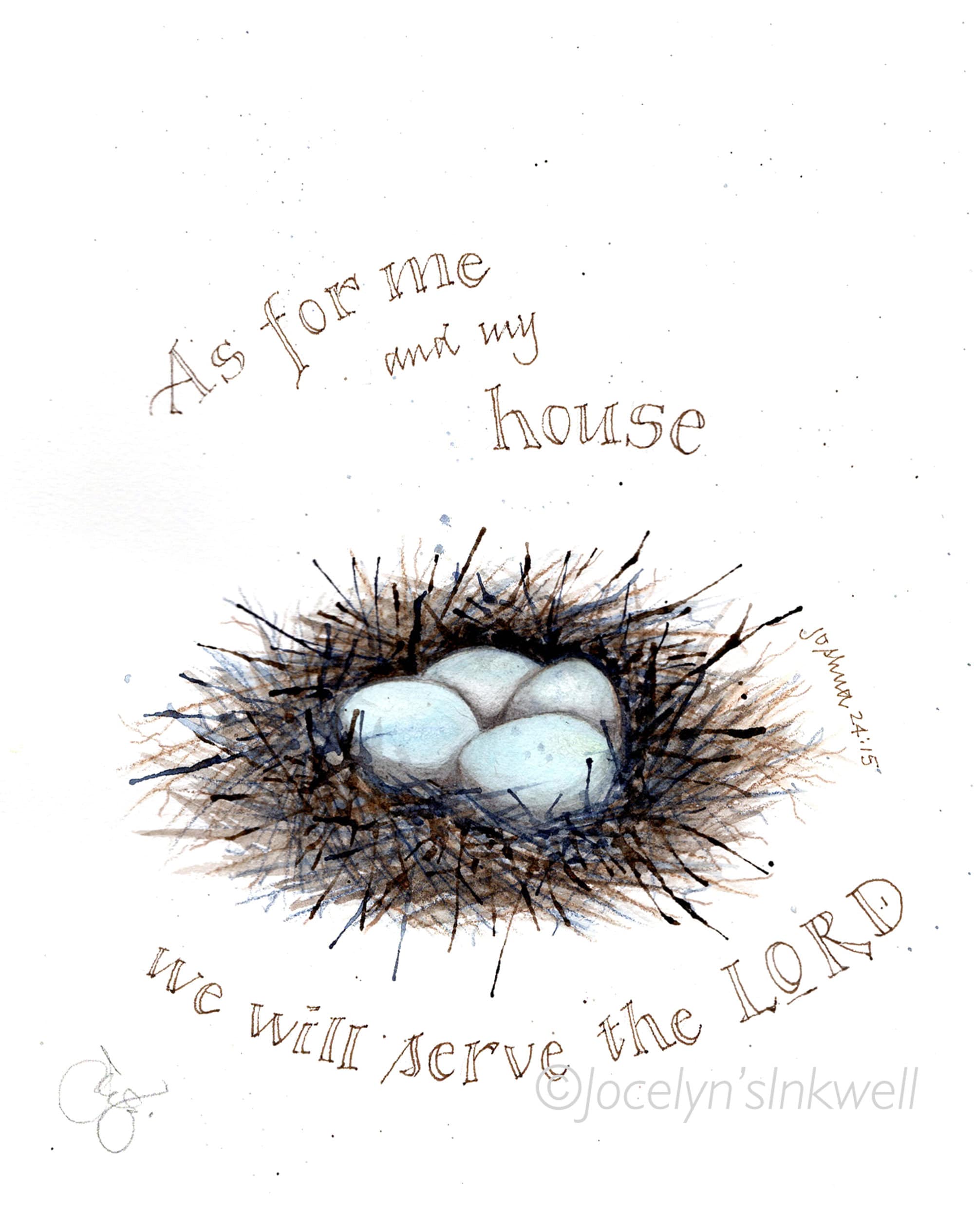 Bird's Nest As For Me And My House Bible Verse 8X10 Artwork, Numbered  Print, Signed By The Artist, Watercolor Giclee