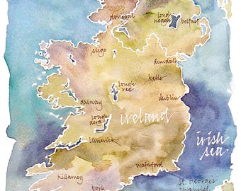 Lake Map of CUSTOM watercolor of Your Favorite Lake, Bay, or Island, hand-done calligraphy on original painting, 9x12 or 11x14 in.