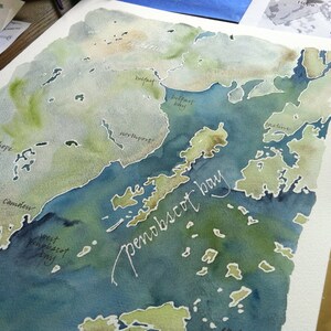 Grand Scale, CUSTOM original Watercolor Map painting of Your Lake, Island, or Beach 16x20 or 18x24 or 22x30 image 4