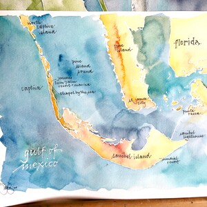 Grand Scale, CUSTOM original Watercolor Map painting of Your Lake, Island, or Beach 16x20 or 18x24 or 22x30 image 9