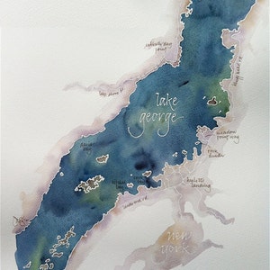 Grand Scale, CUSTOM original Watercolor Map painting of Your Lake, Island, or Beach 16x20 or 18x24 or 22x30 image 5