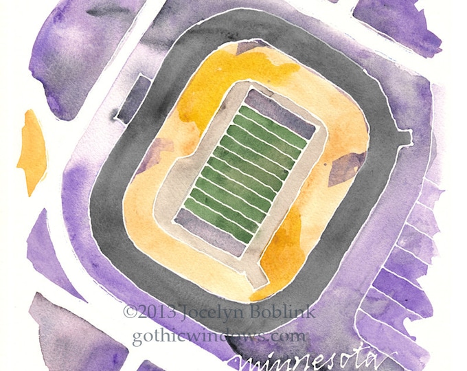 Featured listing image: CUSTOM Football Stadium Watercolor Map of Your Favorite Field in Sports Team Colors