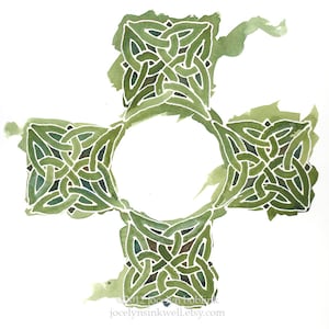 Celtic Cross in Emerald Green, 8x10 inch giclee print from original watercolor